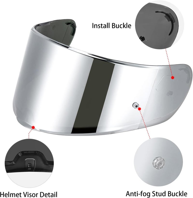 MXJ Gear Strada 2 Visor for Sedici Strada 2 and for Strada 3 Face Shield Helmet Visor Accessories for FT2 VECTOR FF801 FF397 (Chrome Silver) - Image 2